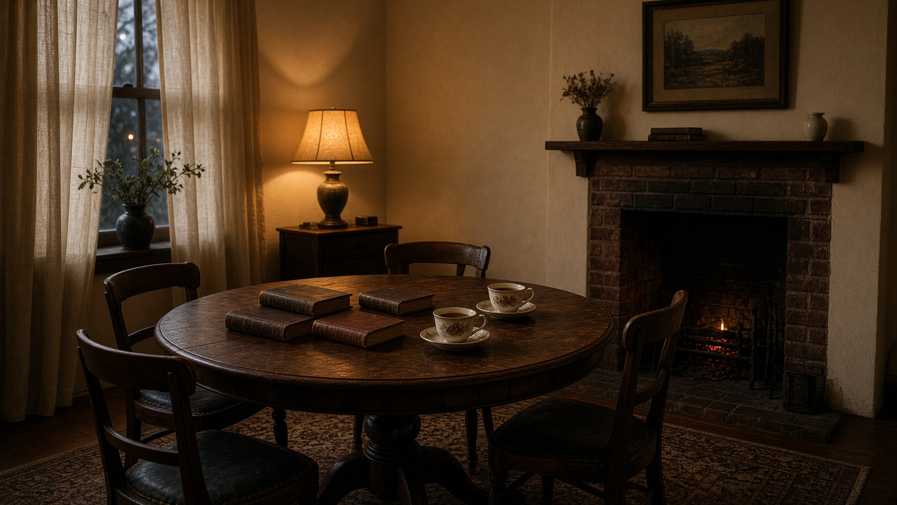 Evening parlor prepared for a study circle