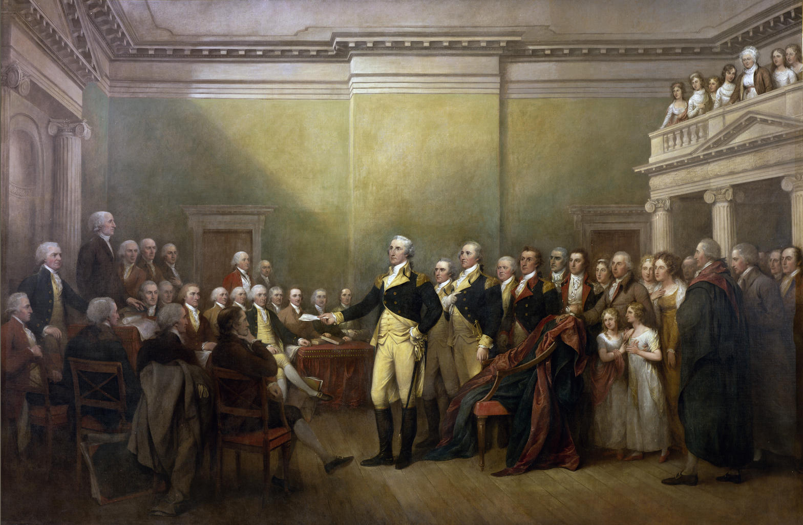 John Trumbull, General George Washington Resigning His Commission, 23 December 1783. Architect of the Capitol. Public domain.